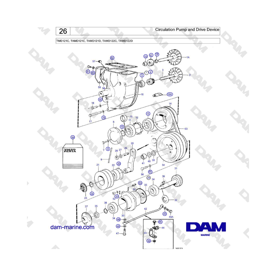 Volvo Penta TMD121C, TAMD121C, TAMD121D, TAMD122C, TAMD122D - Bomba de circulación y dispositivo de accionamiento