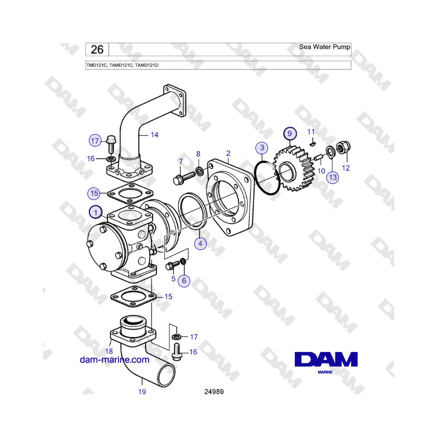 Volvo Penta TMD121C, TAMD121C, TAMD121D - Sea Water Pump