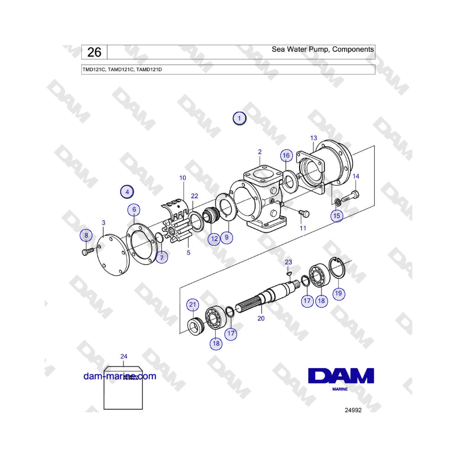 Volvo Penta TMD121C, TAMD121C, TAMD121D - Sea Water Pump, Components