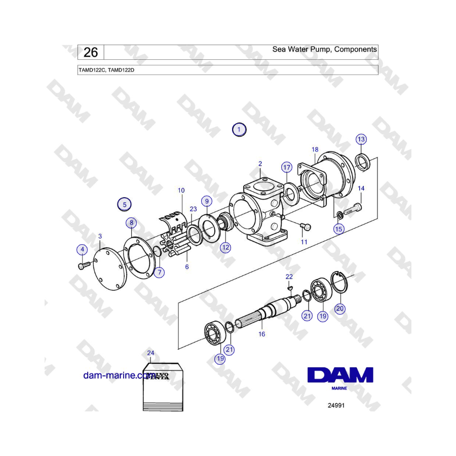 Volvo Penta TAMD122C, TAMD122D - Sea Water Pump, Components