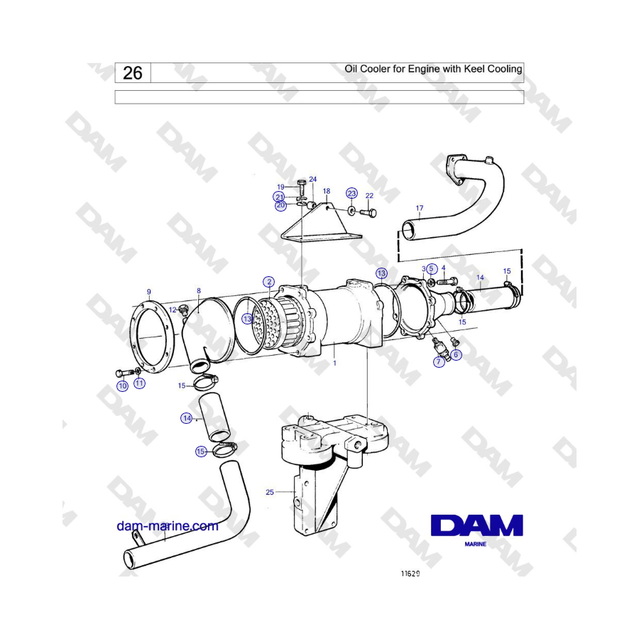 Volvo Penta TMD121C, TAMD121C, TAMD121D, TAMD122C, TAMD122D - Radiatore dell'olio per motori con raffreddamento a chiglia 