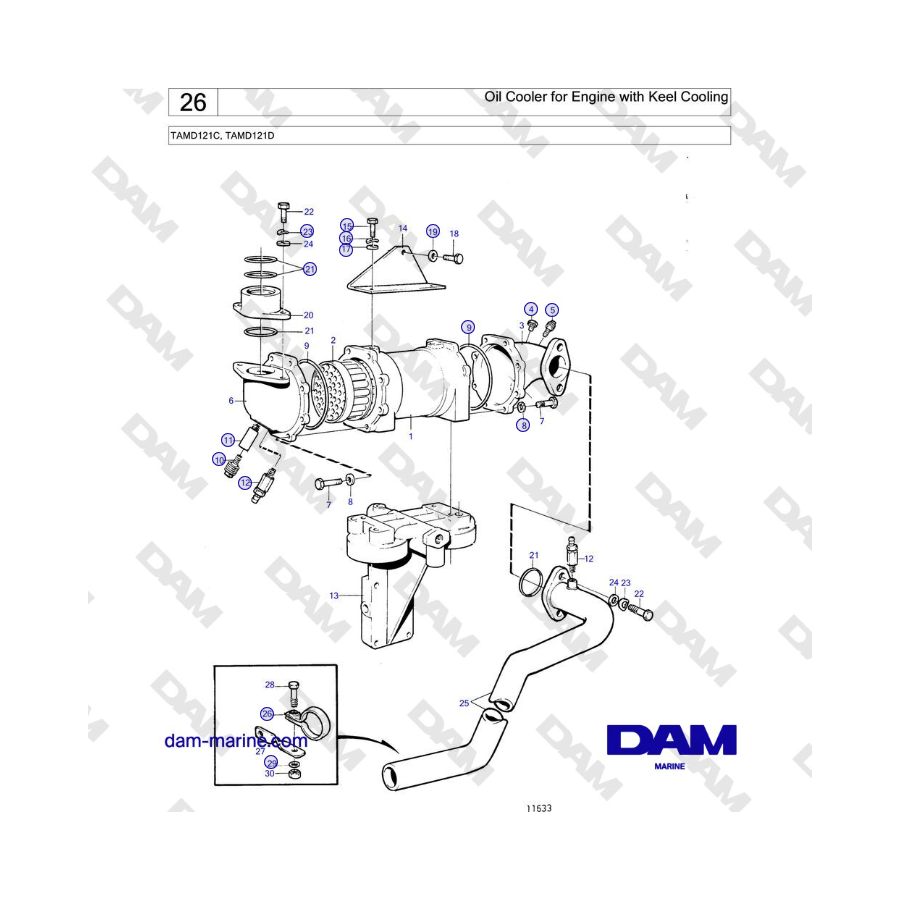 Volvo Penta TAMD121C, TAMD121D - Radiatore dell'olio per motore con raffreddamento a chiglia