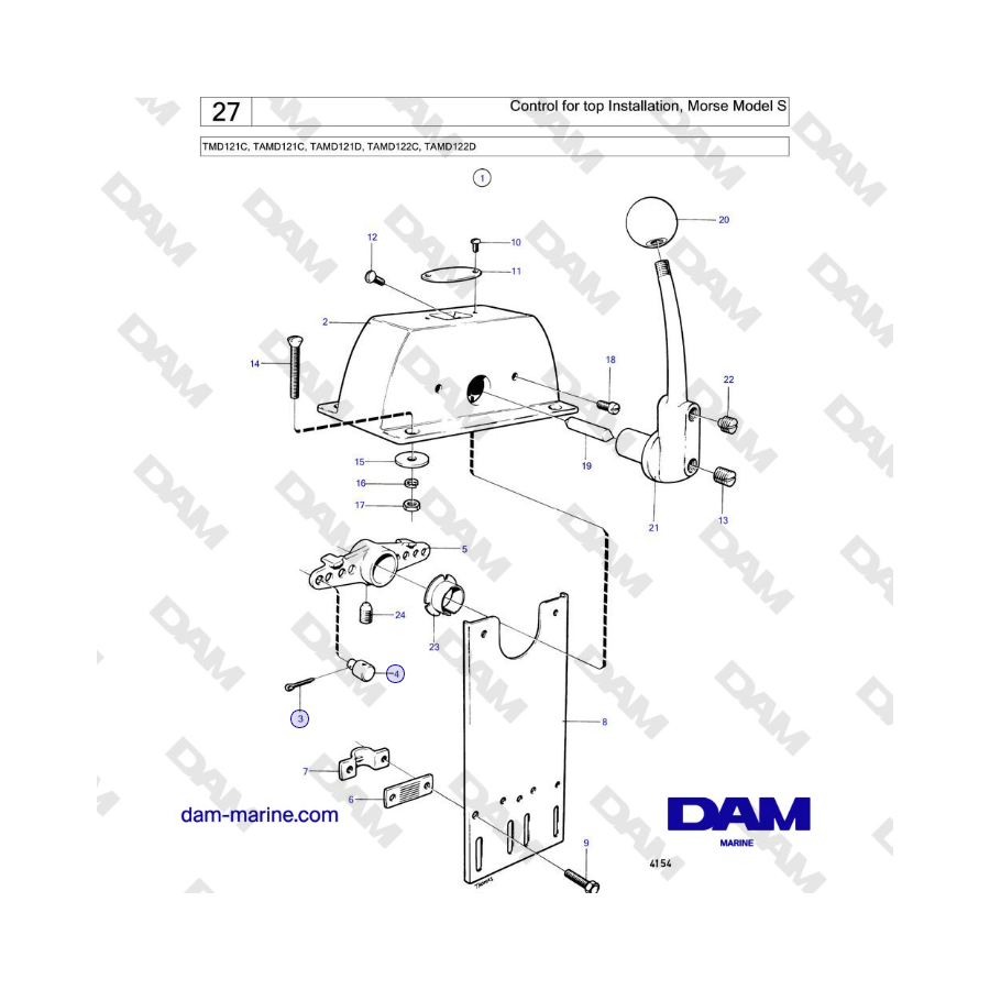 Volvo Penta TMD121C, TAMD121C, TAMD121D, TAMD122C, TAMD122D - Control para instalación superior, Morse Modelo S