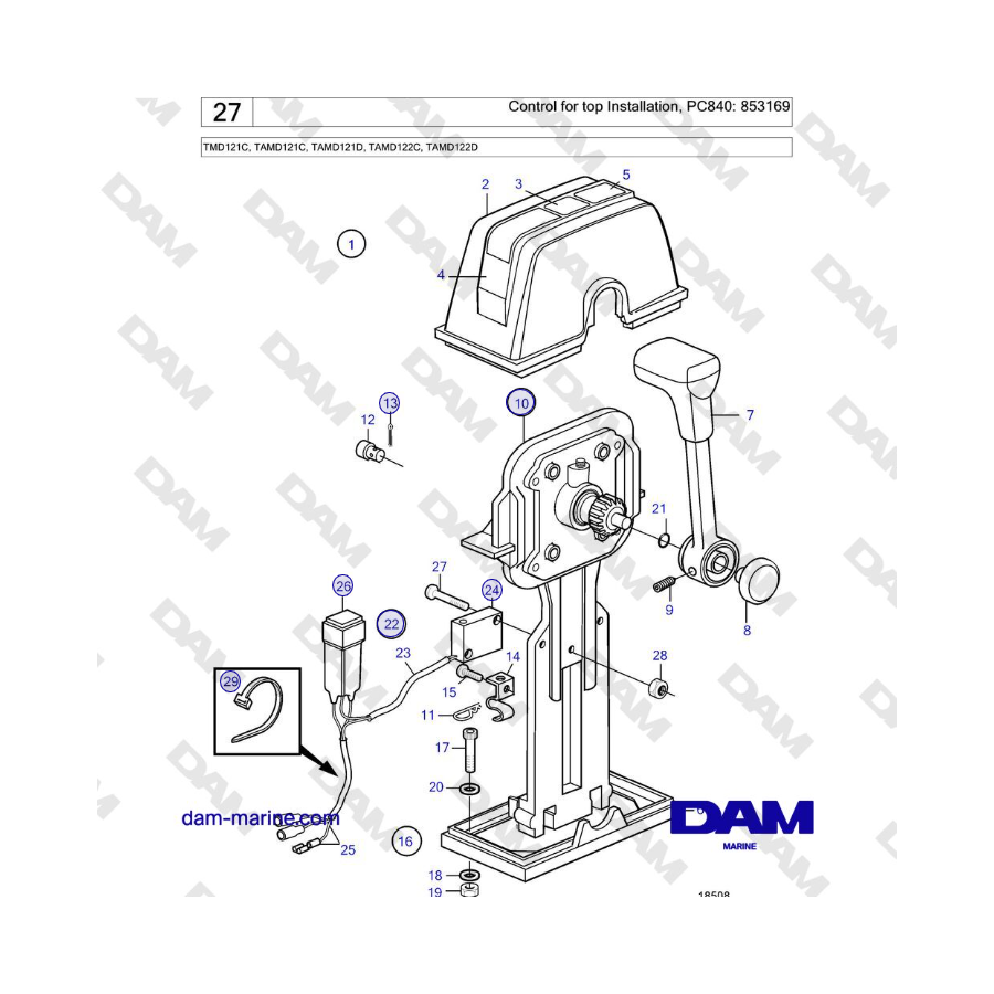 Volvo Penta TMD121C, TAMD121C, TAMD121D, TAMD122C, TAMD122D - Comando per installazione in alto, PC840: 853169