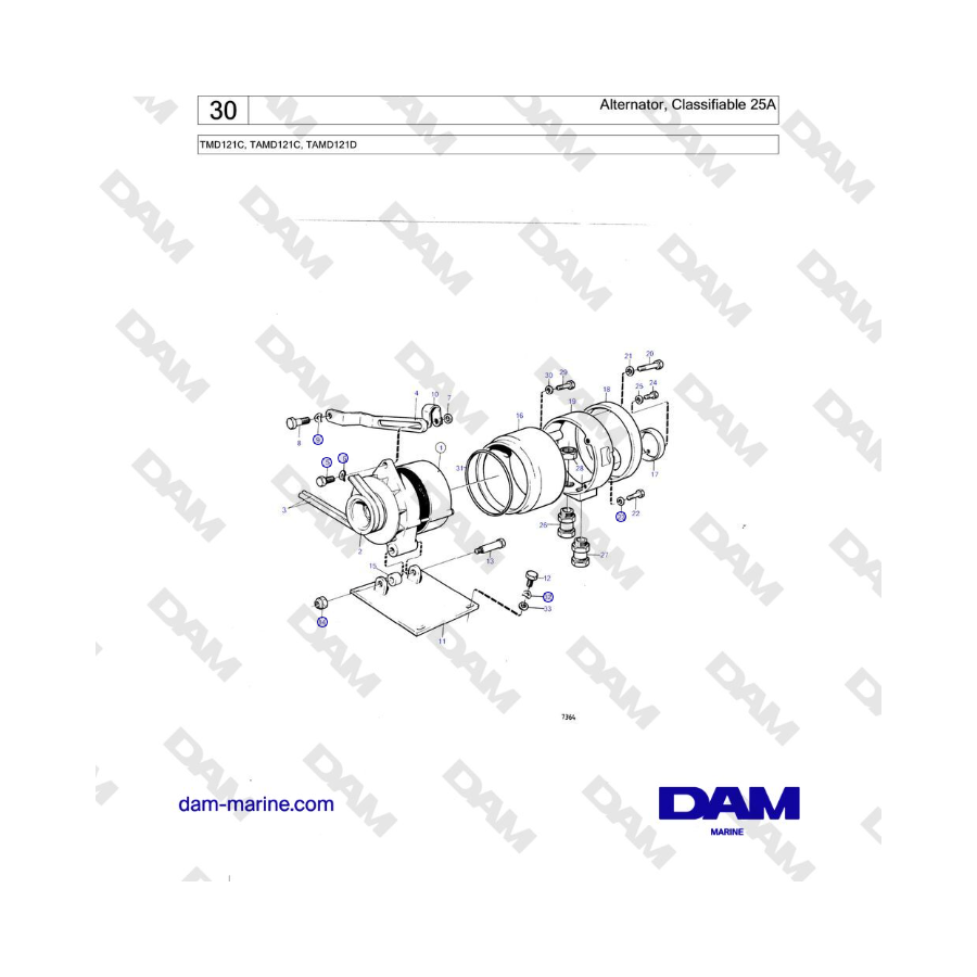 Volvo Penta TMD121C, TAMD121C, TAMD121D - Alternatore, classificabile 25A