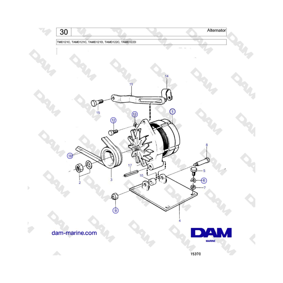 Alternador Volvo Penta TMD121C, TAMD121C, TAMD121D, TAMD122C, TAMD122D