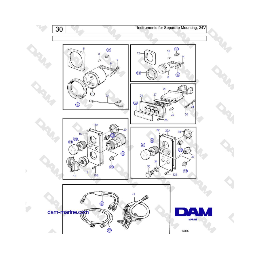Volvo Penta TMD121C, TAMD121C, TAMD121D, TAMD122C, TAMD122D - Instrumentos para montaje independiente, 24 V