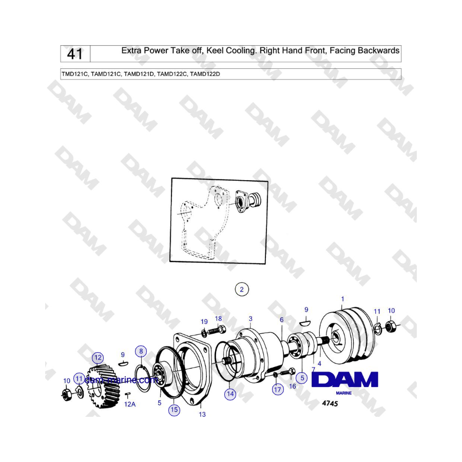 Volvo Penta TMD121C, TAMD121C, TAMD121D, TAMD122C, TAMD122D - Presa di forza aggiuntiva, raffreddamento della chiglia