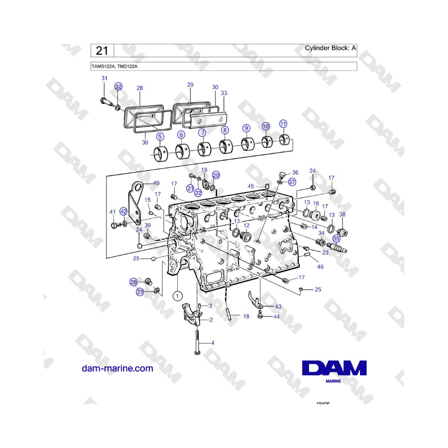 Volvo Penta TAMD122A, TMD122A - Blocco cilindri: A