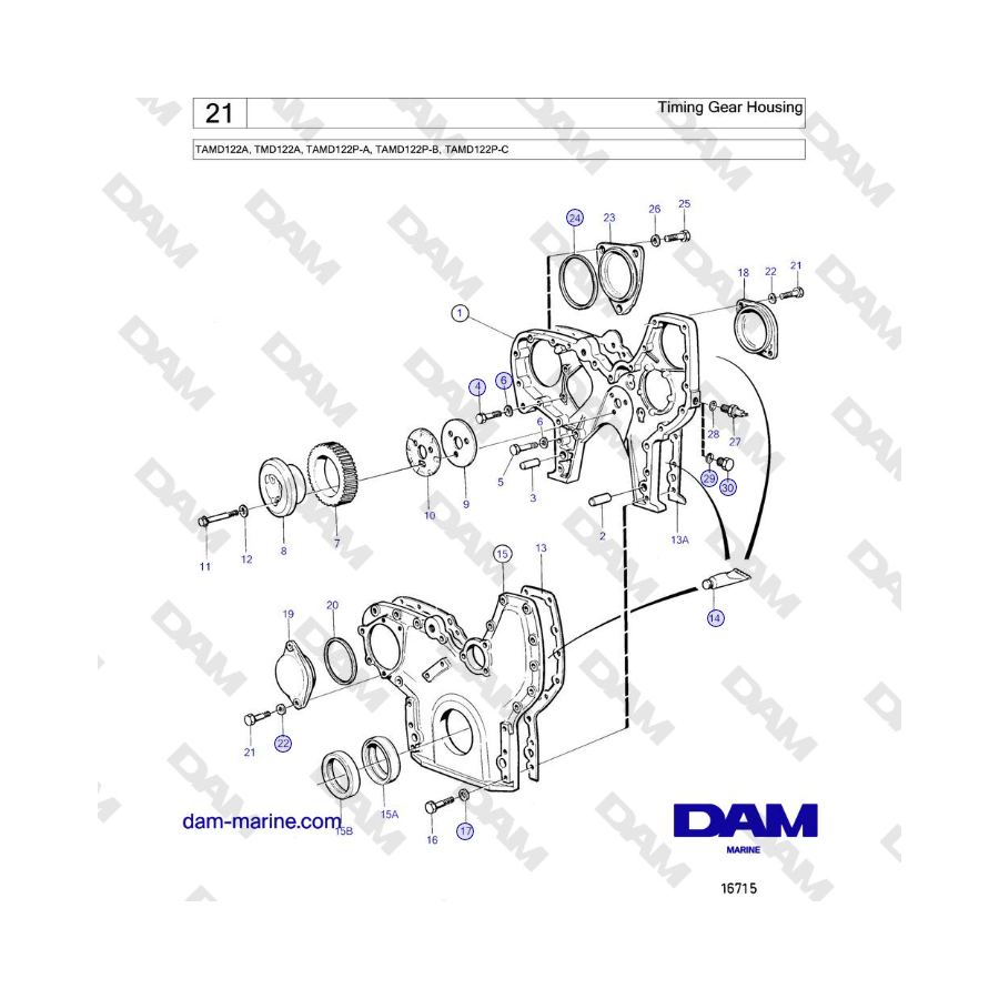 Volvo Penta TAMD122A, TMD122A, TAMD122P-A, TAMD122P-B, TAMD122P-C - Caja de engranajes de distribución 