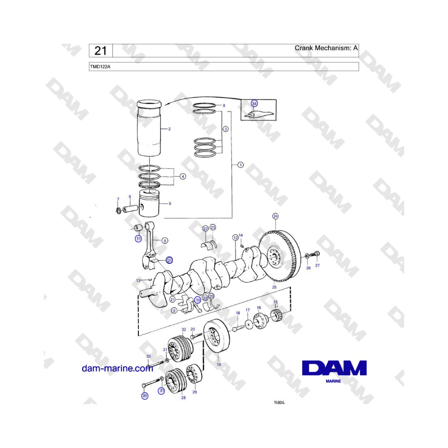 Volvo Penta TMD122A - Meccanismo a manovella: A 