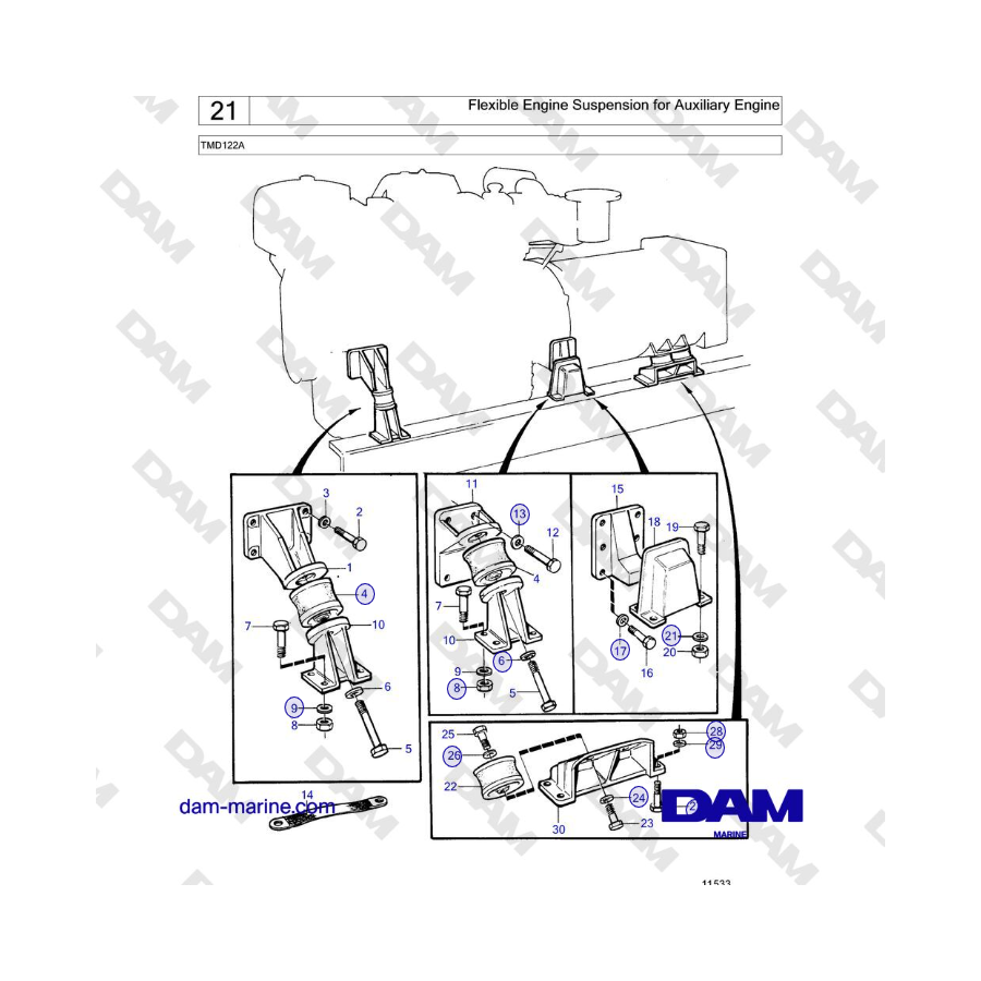 Volvo Penta TMD122A - Suspensión flexible del motor para motor auxiliar