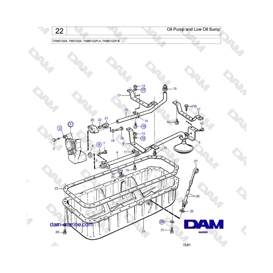 Volvo Penta TAMD122A, TMD122A, TAMD122P-A, TAMD122P-B - Pompa dell'olio e coppa dell'olio bassa 