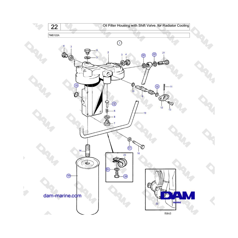 Volvo Penta TMD122A - Alloggiamento filtro olio con valvola di cambio. per il raffreddamento del radiatore