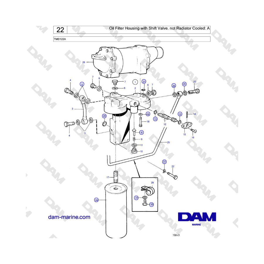 Volvo Penta TMD122A - Alloggiamento filtro olio con valvola di cambio. non raffreddato dal radiatore: A