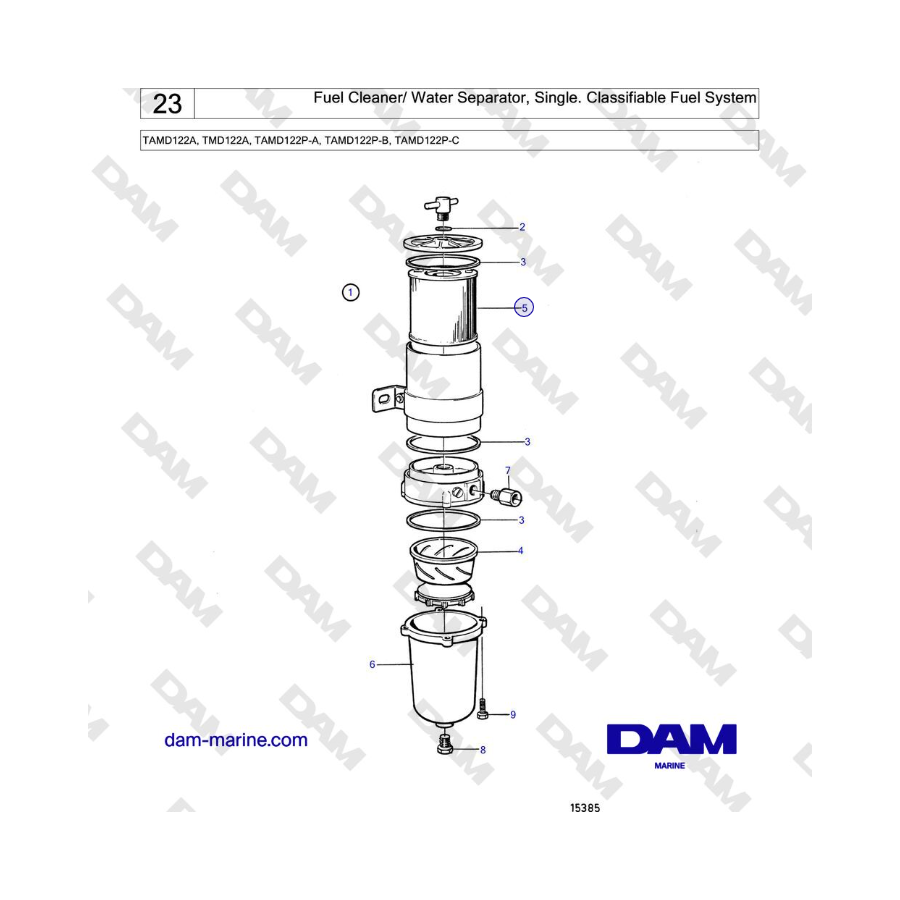 Volvo Penta TAMD122A, TMD122A, TAMD122P-A, TAMD122P-B, TAMD122P-C - Limpiador de combustible/Separador de agua, individual
