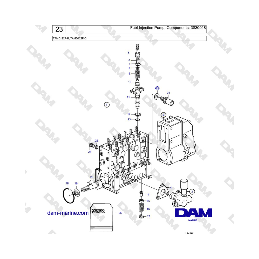 Volvo Penta TAMD122P-B, TAMD122P-C - Pompa di iniezione del carburante, componenti: 3830918 