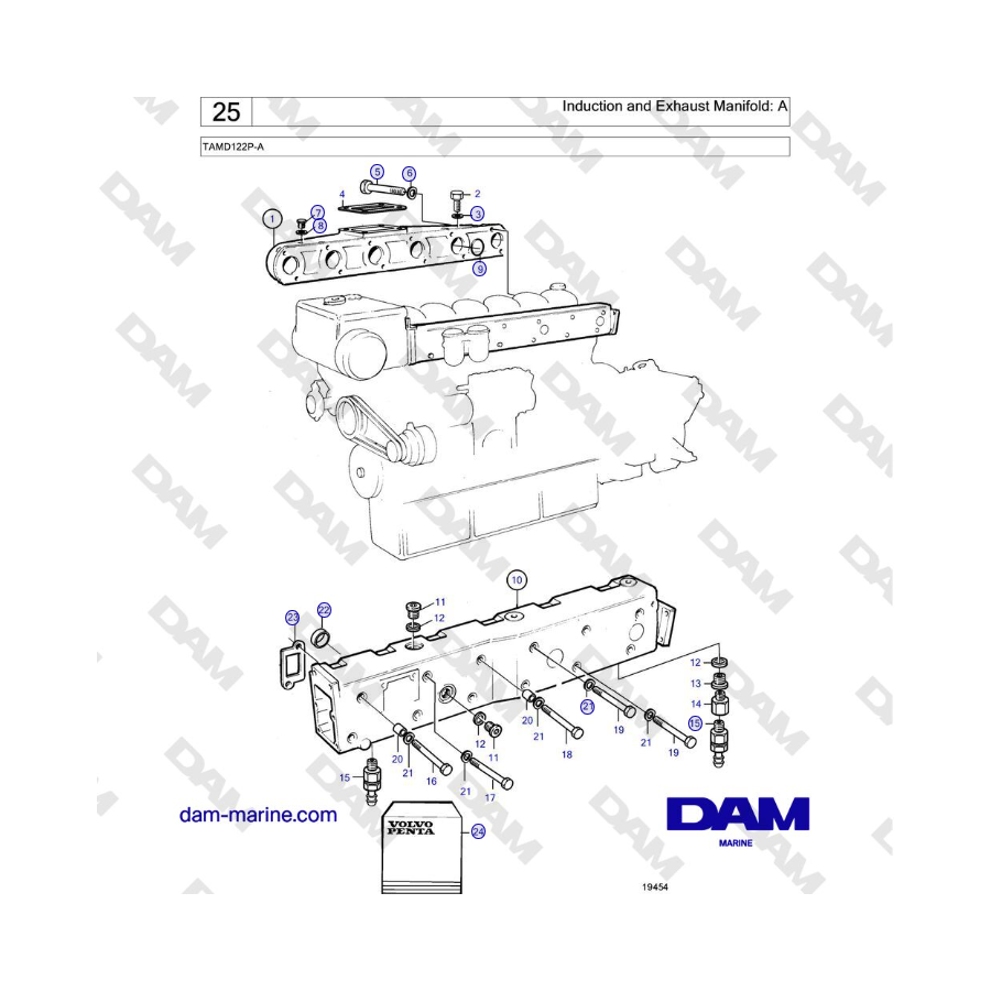 Volvo Penta TAMD122P-A - Collettore di aspirazione e scarico: A
