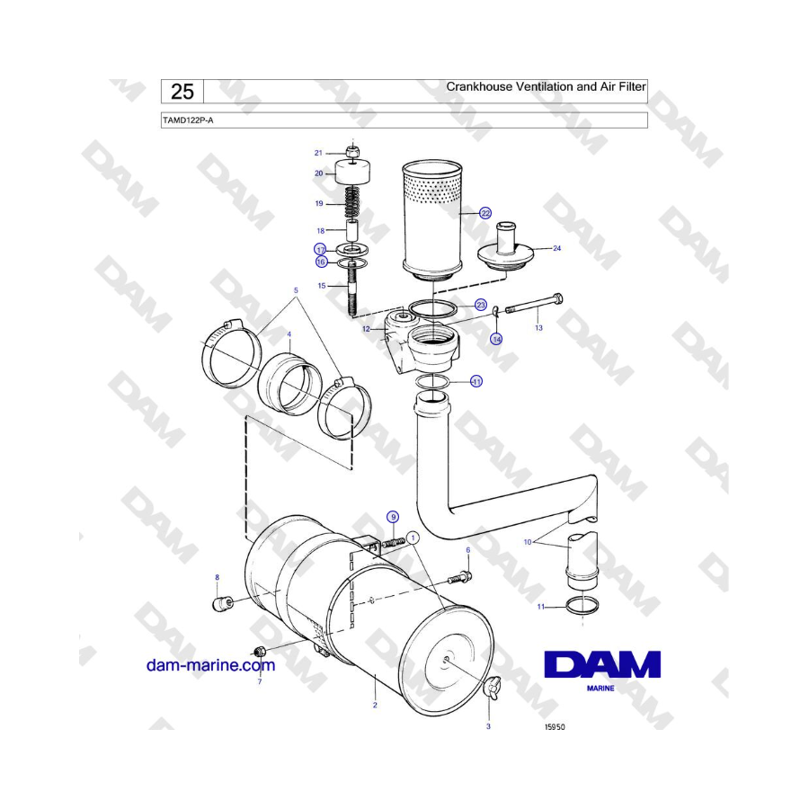 Volvo Penta TAMD122P-A - Ventilazione del carter e filtro dell'aria