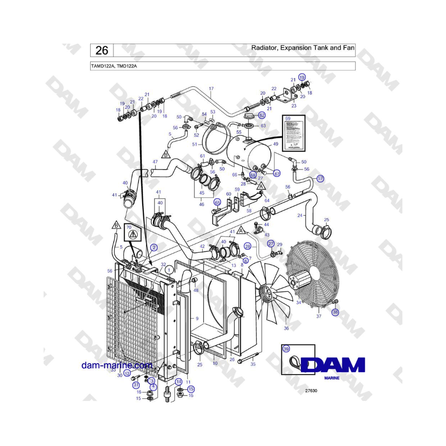 Volvo Penta TAMD122A, TMD122A - Radiatore, vaso di espansione e ventola