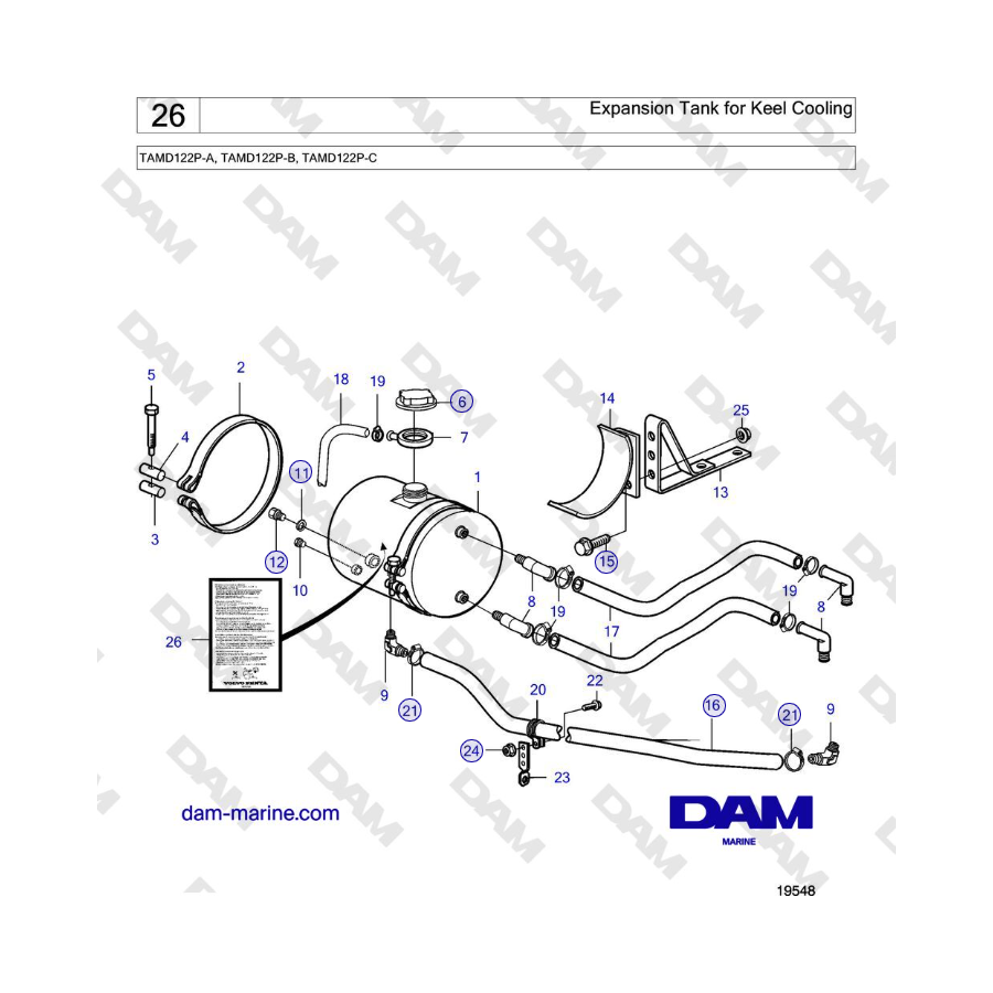 Volvo Penta TAMD122P-A, TAMD122P-B, TAMD122P-C - Serbatoio di espansione per raffreddamento chiglia 