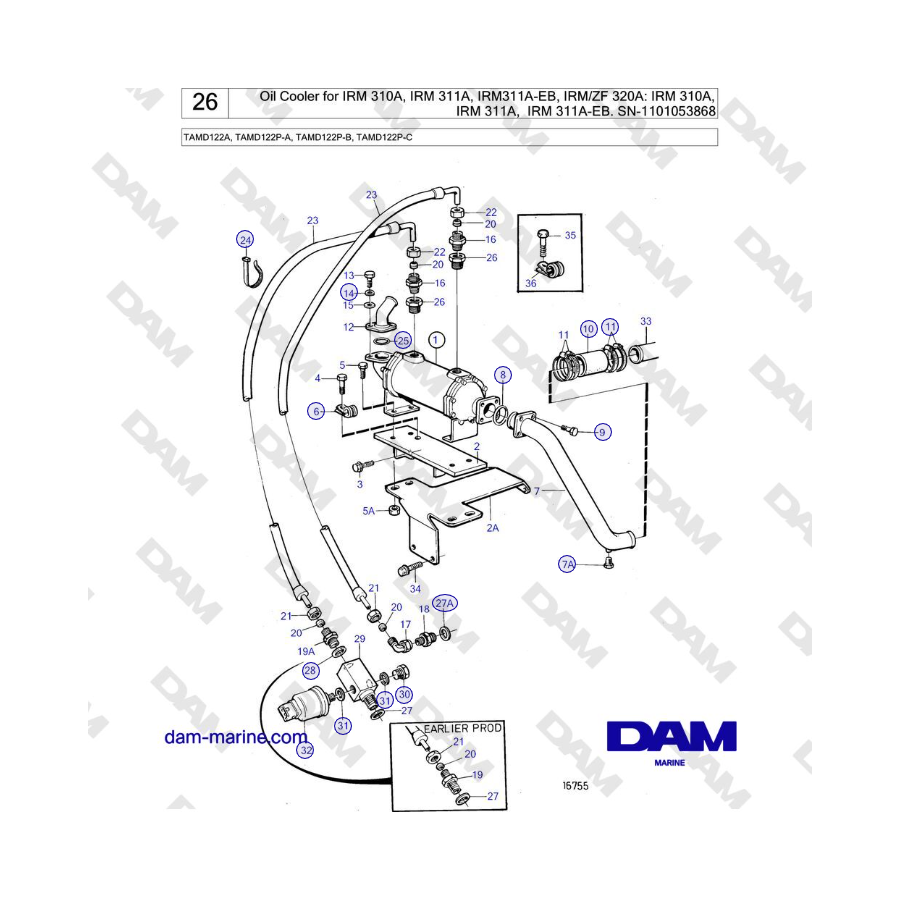 Volvo Penta TAMD122A, TAMD122P-A, TAMD122P-B, TAMD122P-C - Radiatore dell'olio per IRM 310A, IRM 311A