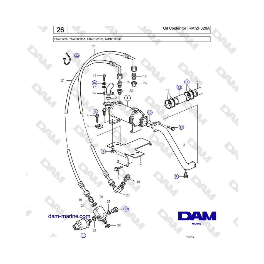 Volvo Penta TAMD122A, TAMD122P-A, TAMD122P-B, TAMD122P-C - Enfriador de aceite para IRM/ZF320A