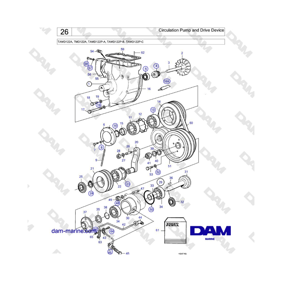 Volvo Penta TAMD122A, TMD122A, TAMD122P-A, TAMD122P-B, TAMD122P-C - Circulation Pump and Drive Device 