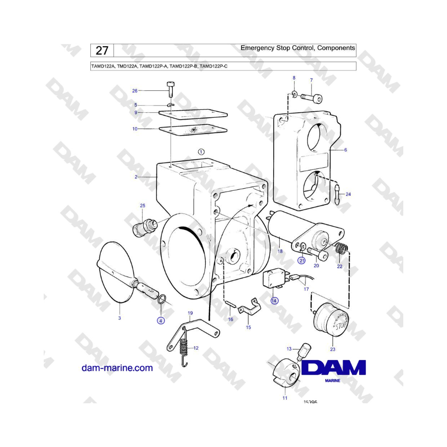 Volvo Penta TAMD122A, TMD122A, TAMD122P-A, TAMD122P-B, TAMD122P-C - Control de parada de emergencia, componentes