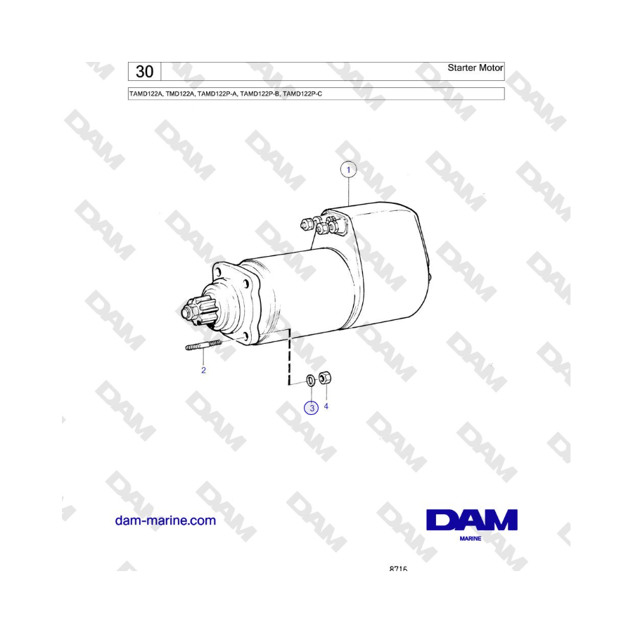 Volvo Penta TAMD122A, TMD122A, TAMD122P-A, TAMD122P-B, TAMD122P-C - Starter Motor