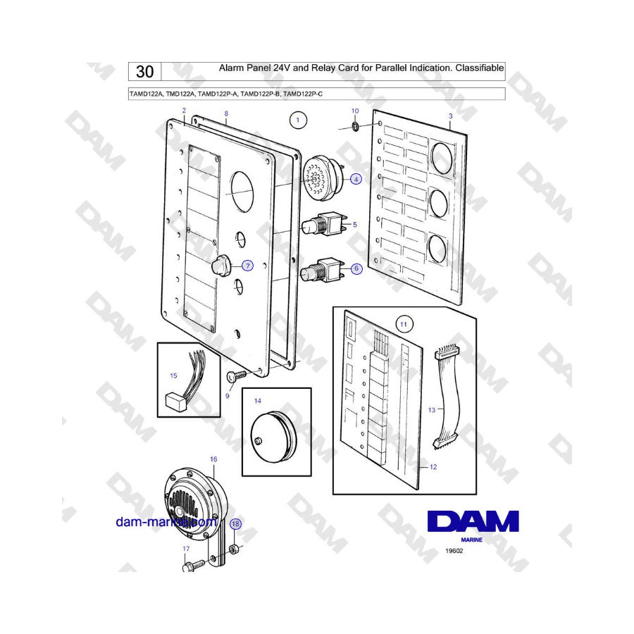 Volvo Penta TAMD122A, TMD122A, TAMD122P-A, TAMD122P-B, TAMD122P-C - Alarm Panel 24V and Relay Card for Parallel Indication