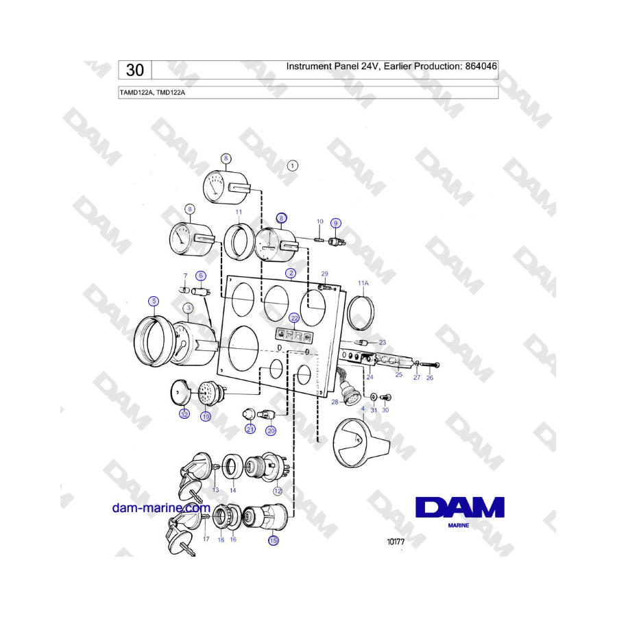 Volvo Penta TAMD122A, TMD122A - Instrument Panel 24V, Earlier Production: 864046 
