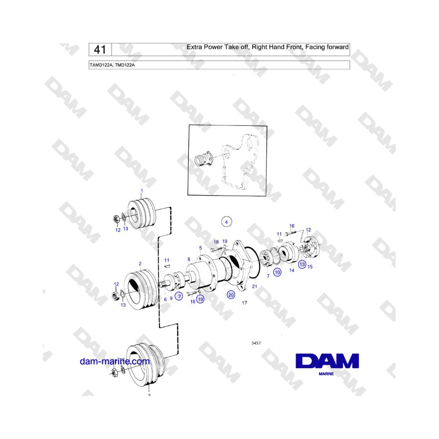 Volvo Penta TAMD122A, TMD122A - Extra Power Take off, Right Hand Front, Facing forward
