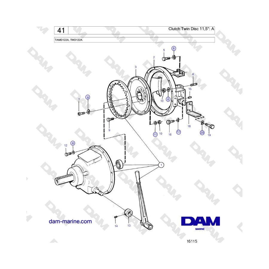 Volvo Penta TAMD122A, TMD122A - Clutch Twin Disc 11.5'': A