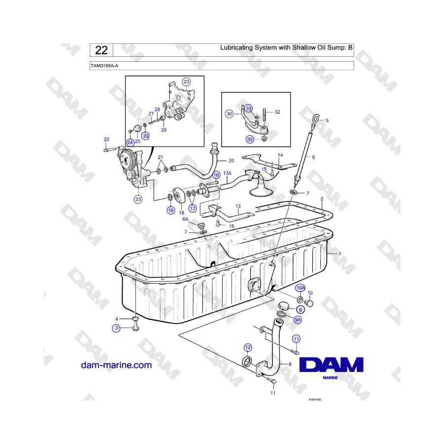 Volvo Penta TAMD165A-A - Lubricating System with Shallow Oil Sump: B 