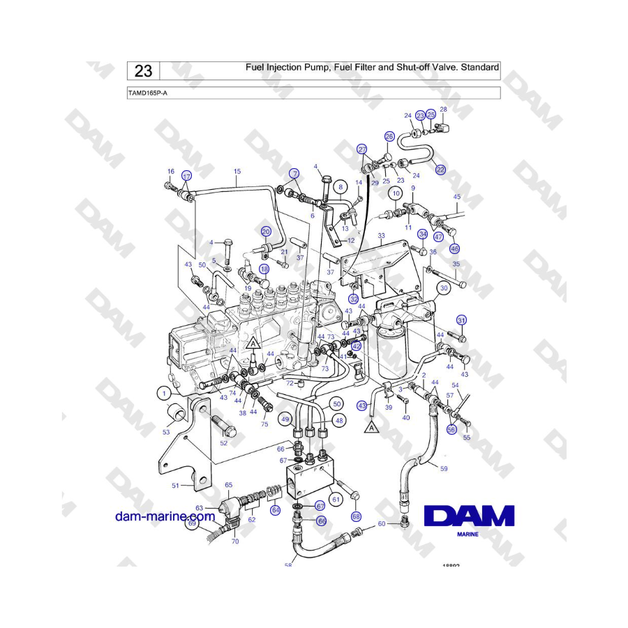 Volvo Penta TAMD165P-A - Fuel Injection Pump, Fuel Filter and Shut-off Valve. Standard