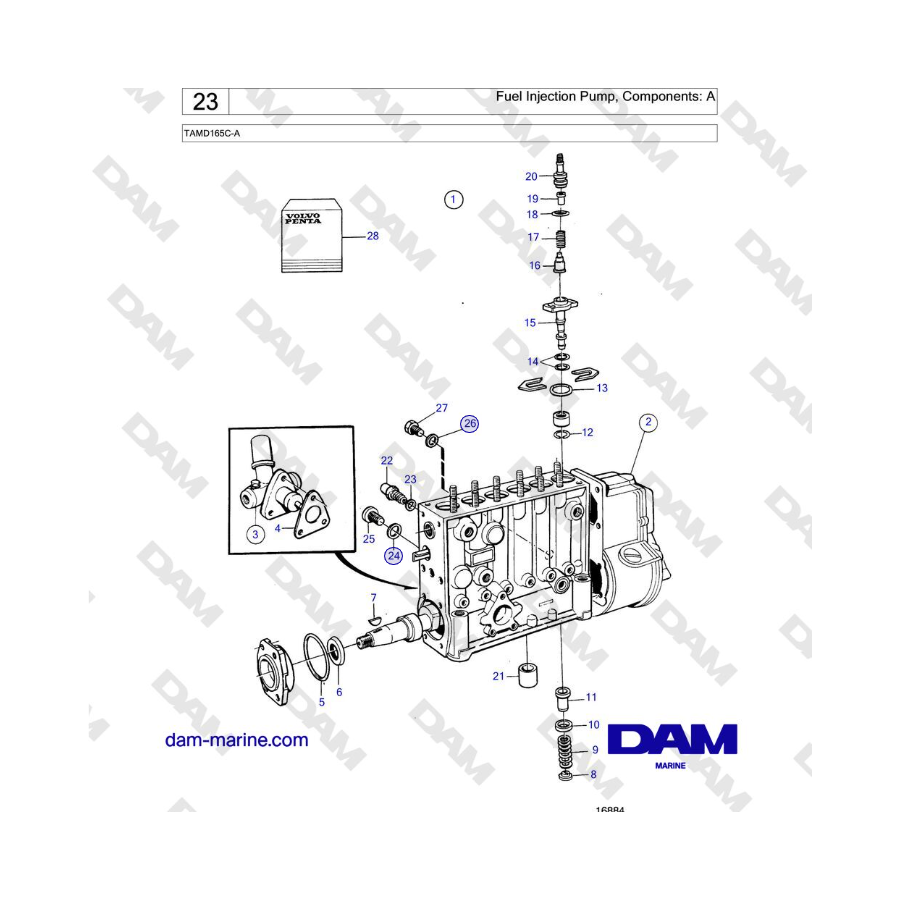 Volvo Penta TAMD165C-A - Fuel Injection Pump, Components: A