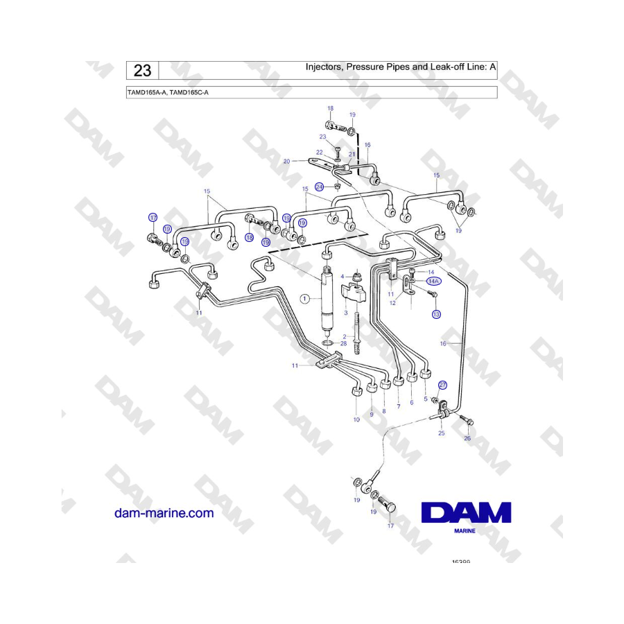 Volvo Penta TAMD165A-A, TAMD165C-A - Injectors, Pressure Pipes and Leak-off Line: A