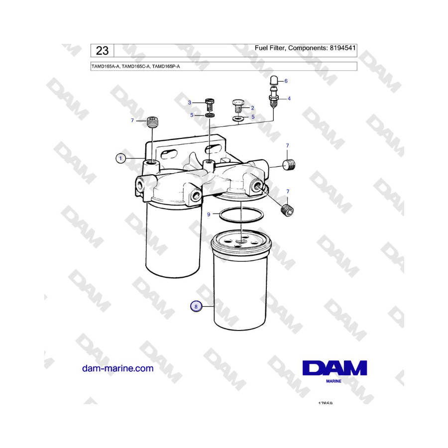 Volvo Penta TAMD165A-A, TAMD165C-A, TAMD165P-A - Fuel Filter, Components: 8194541