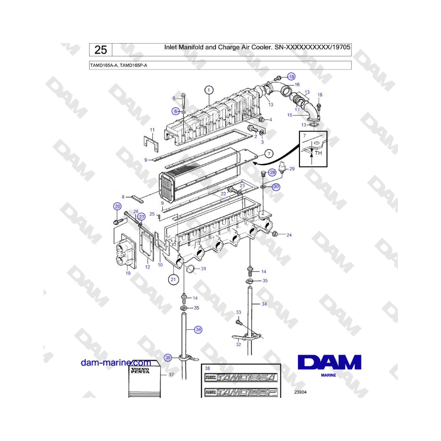 Volvo Penta TAMD165A-A, TAMD165P-A - Inlet Manifold and Charge Air Cooler. SN-XXXXXXXXXX/19705
