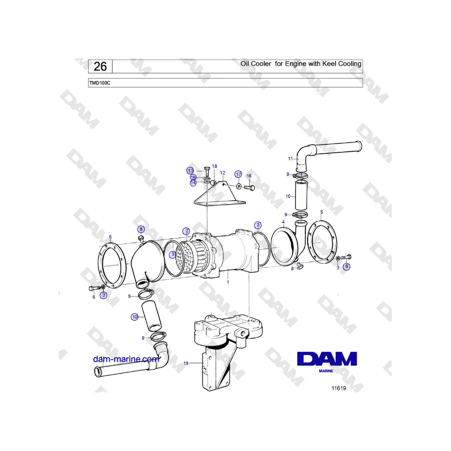 Volvo Penta TMD100C - Enfriador de aceite para motor con refrigeración de quilla
