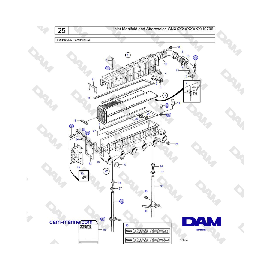 Volvo Penta TAMD165A-A, TAMD165P-A - Inlet Manifold and Aftercooler.  SNXXXXXXXXXX19706-