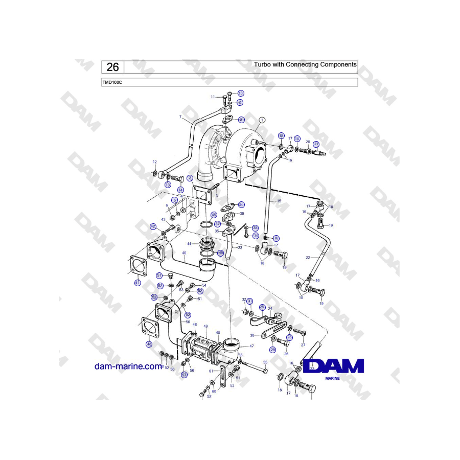 Volvo Penta TMD100C - Turbo con componentes de conexión