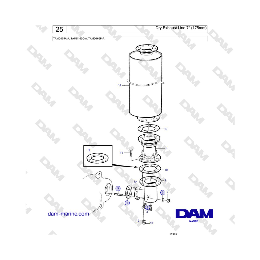 Volvo Penta TAMD165A-A, TAMD165C-A, TAMD165P-A - Dry Exhaust Line 7'' (175mm)
