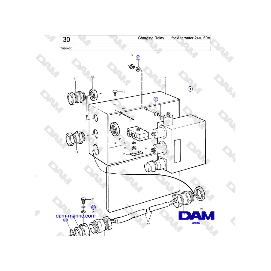 Volvo Penta TMD100C - Charging Relay for Alternator 24V, 60A