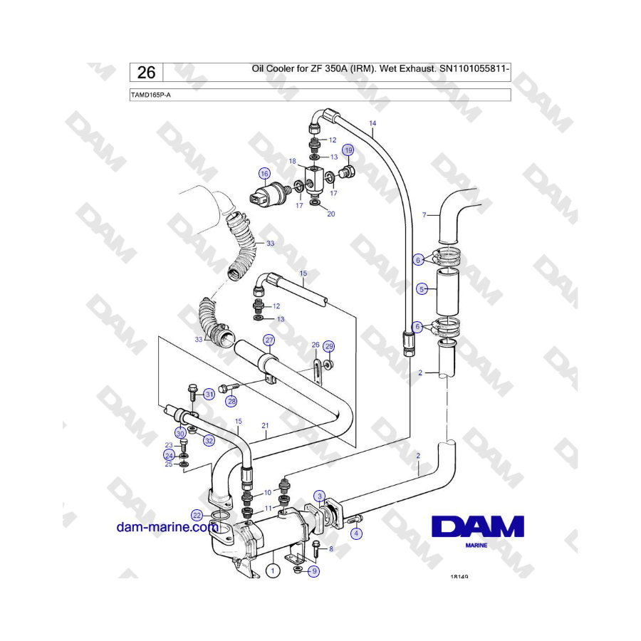 Volvo Penta TAMD165P-A - Oil Cooler for ZF 350A (IRM). Wet Exhaust. SN1101055811- 
