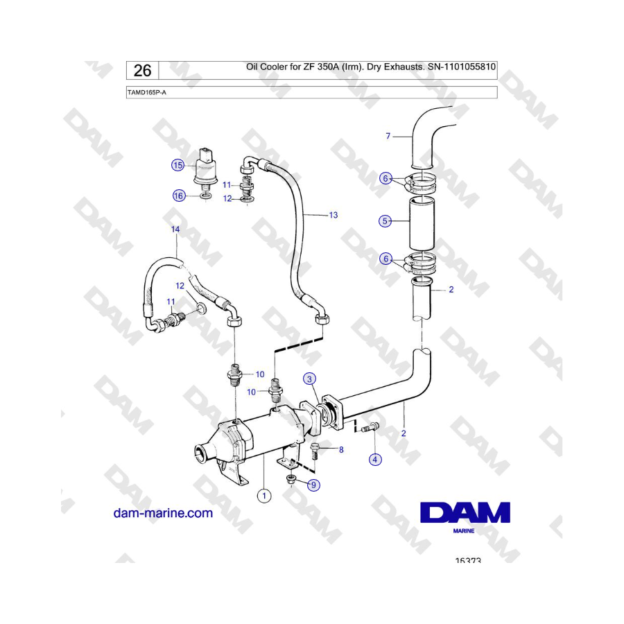 Volvo Penta TAMD165P-A - Radiatore dell'olio per ZF 350A (Irm). Scarichi secchi. Codice SN-1101055810