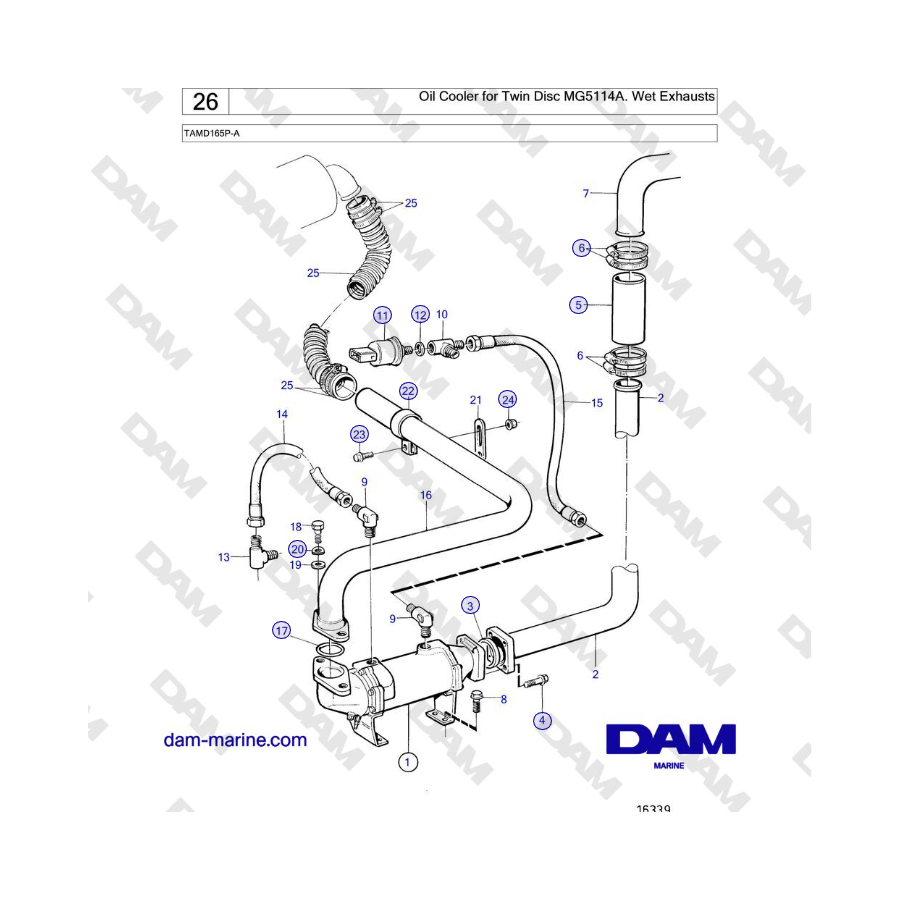 Volvo Penta TAMD165P-A - Oil Cooler for Twin Disc MG5114A. Wet Exhausts 