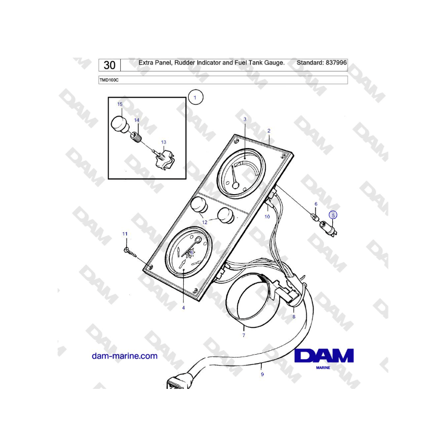 Volvo Penta TMD100C - Extra Panel, Rudder Indicator and Fuel Tank Gauge. Standard: 837996