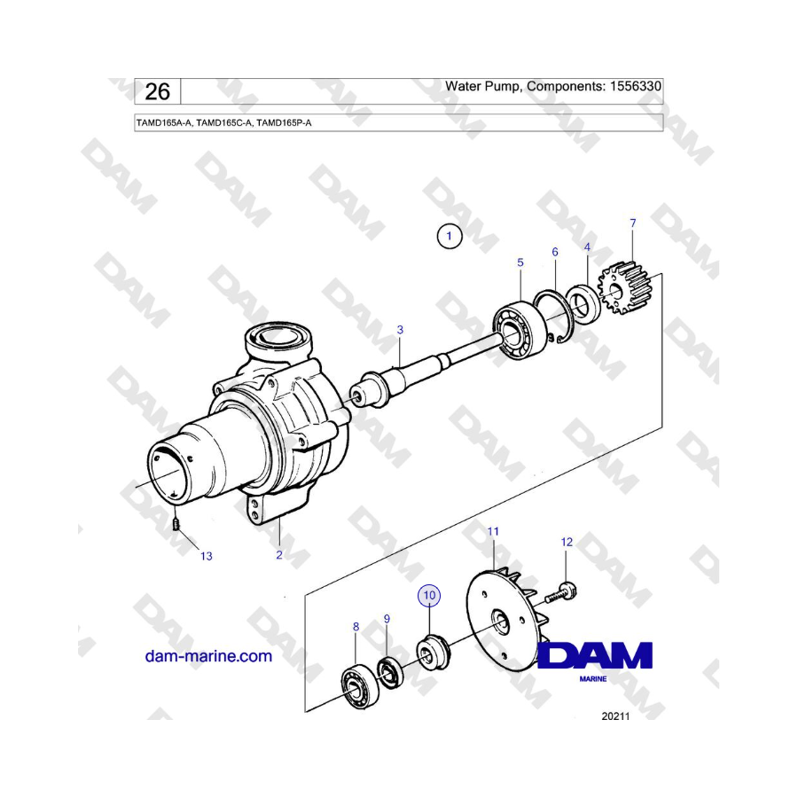 Volvo Penta TAMD165A-A, TAMD165C-A, TAMD165P-A - Water Pump, Components